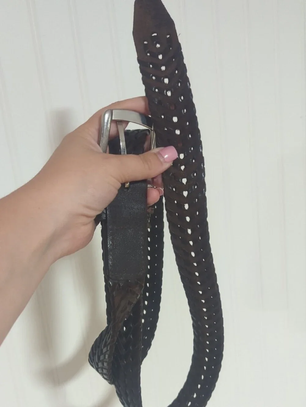 Men's Black Braided Leather Belt with Silver Buckle India 50